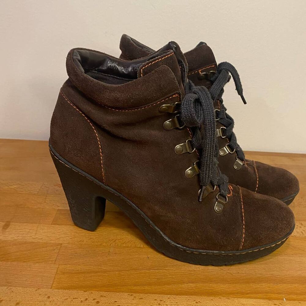 BOC Born Brown Concept Women Chunky Boots Lace Up Suede 8us